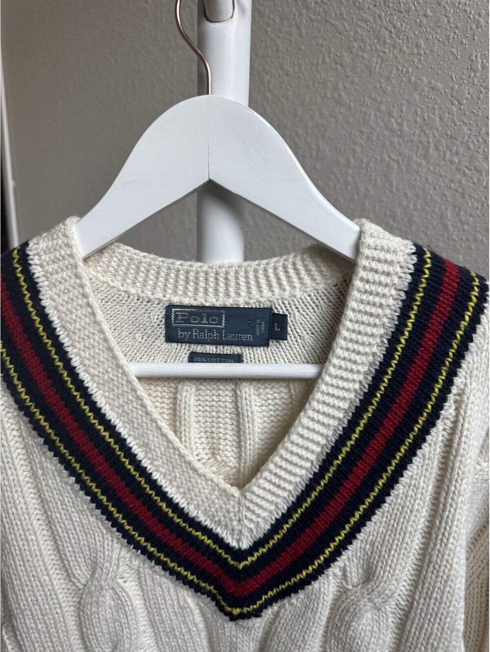 Ralph Lauren V Neck Sweater Vintage Cotton Cashmere Sz L Womens - Picture 2 of 5